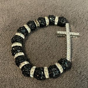 Stretch black and Rhinestone Cross Bracelet
